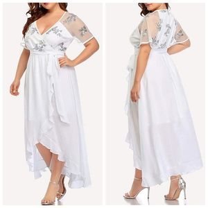 Pinup Fashion Plus Size Maxi Dresses Slit High Low Sequin Mesh Wedding Bridesmai